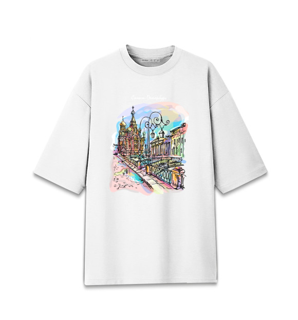 Женская футболка оверсайз с изображением Канал Грибоедова цвета Белый