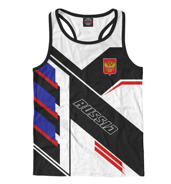 Мужская майка-борцовка с изображением Флаг России на рукавах цвета Белый