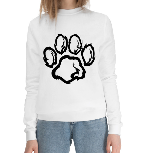 Женский хлопковый свитшот с изображением След лапы цвета Белый