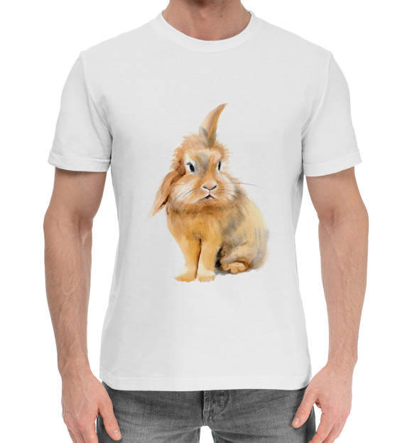 Мужская хлопковая футболка с изображением Рыжий кролик цвета Белый