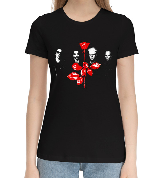 Женская хлопковая футболка с изображением Depeche Mode арт цвета Черный