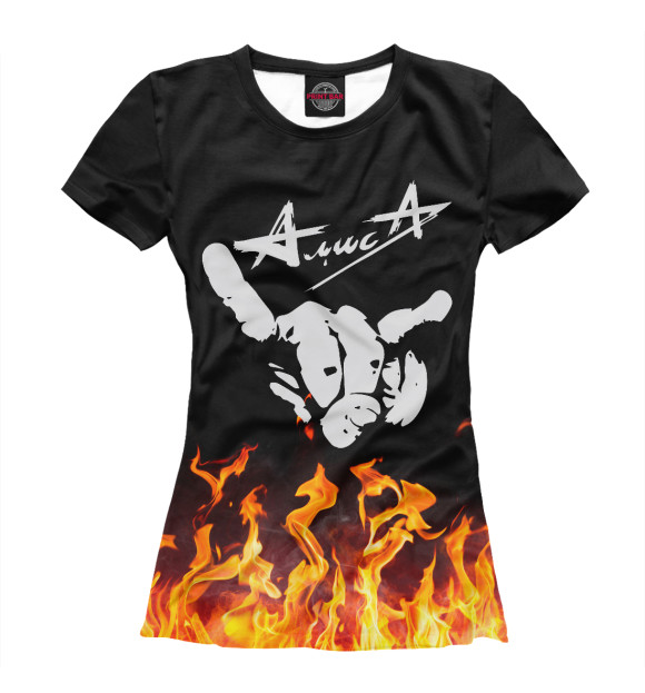 Женская футболка с изображением Алиса огонь цвета Белый