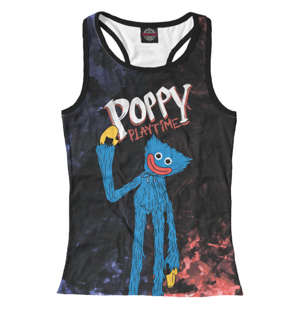 Женская майка-борцовка с притом Poppy Playtime Хагги Вагги цвета Белый Женская майка-борцовка с изображением Poppy Playtime Хагги Вагги цвета Белый