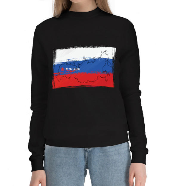 Женский хлопковый свитшот с изображением Россия моя цвета Черный