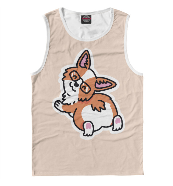 Мужская майка с изображением Милый корги цвета Белый