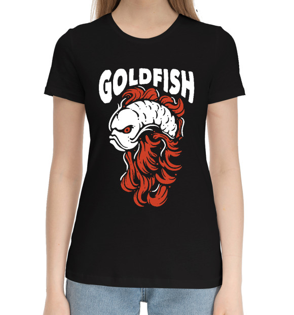 Женская хлопковая футболка с изображением Золотая Злыдня цвета Черный