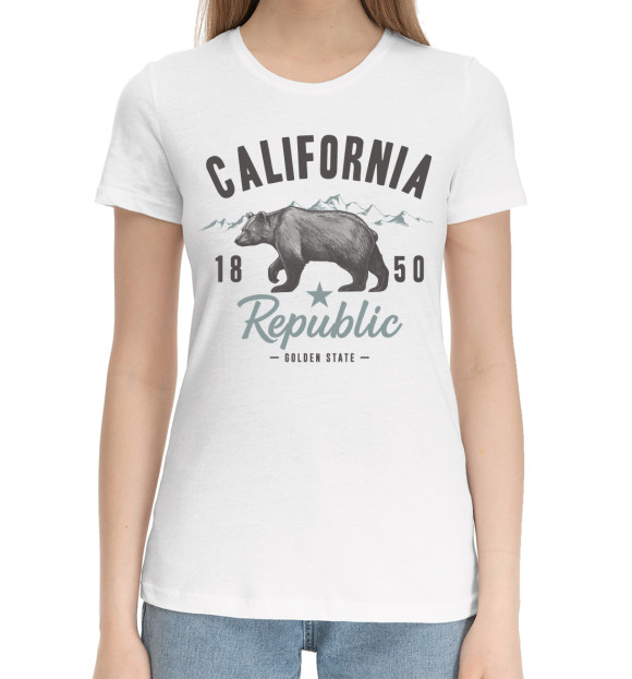 Женская хлопковая футболка с изображением California цвета Белый