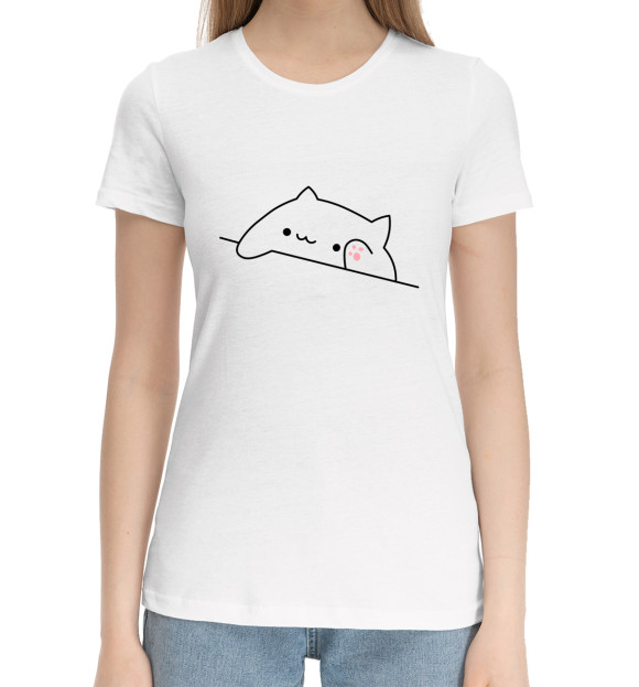 Женская хлопковая футболка с изображением Bongo Cat цвета Белый