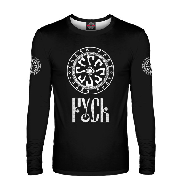 Мужской лонгслив с изображением Русь (Валькирия и топоры) цвета Белый