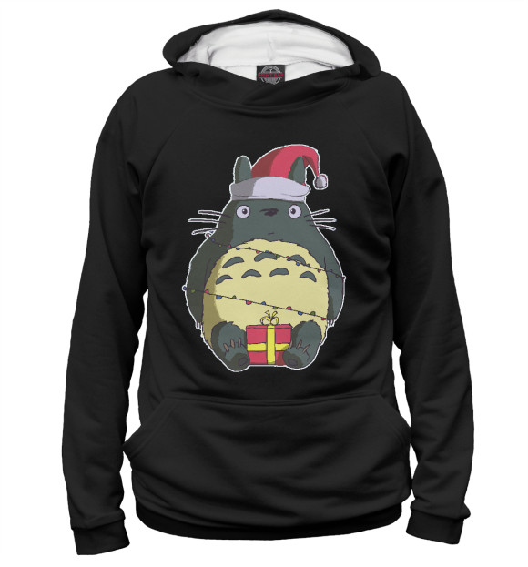 Мужское худи с изображением New Year Totoro цвета Белый