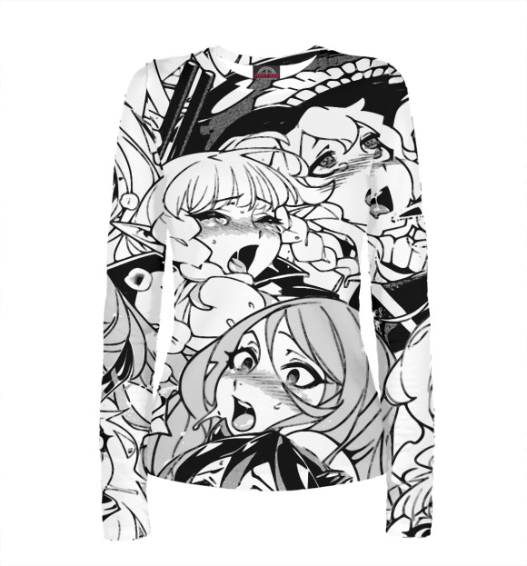 Женский лонгслив с изображением Ahegao | Ахэгао цвета Белый