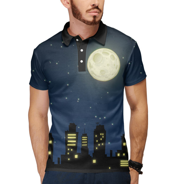 Мужское поло с изображением City night цвета Белый