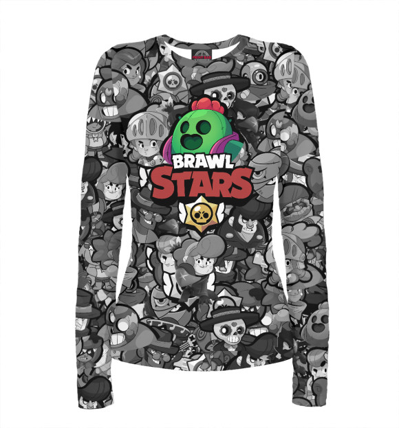 Женский лонгслив с притом Brawl Stars Spike цвета Белый Женский лонгслив с изображением Brawl Stars Spike цвета Белый