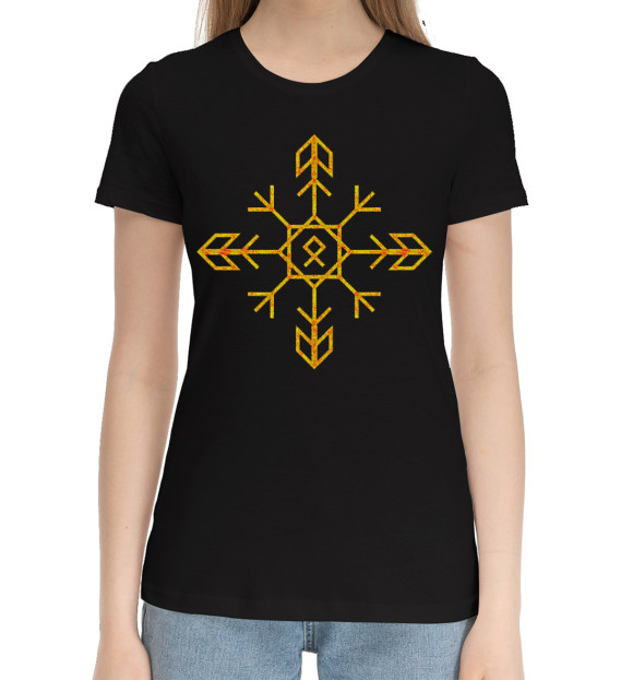 Женская хлопковая футболка с изображением Защита из рун цвета Черный
