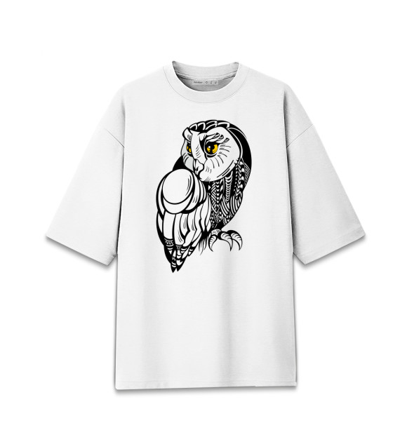 Мужская футболка оверсайз с изображением Белая сова цвета Белый