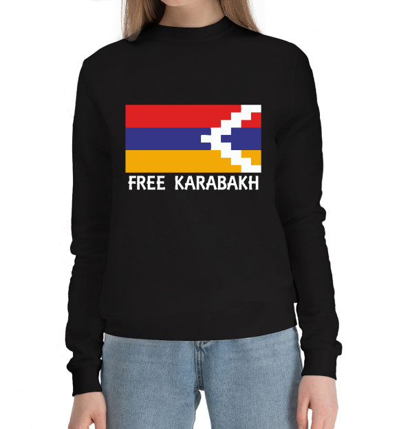Женский хлопковый свитшот с изображением Свободу Карабаху цвета Черный