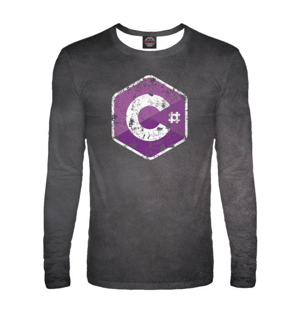 Мужской лонгслив с изображением C Sharp Grunge Logo цвета Белый