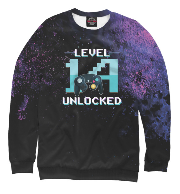 Свитшот для мальчиков с изображением Level 14 Unlocked Gamer цвета Белый
