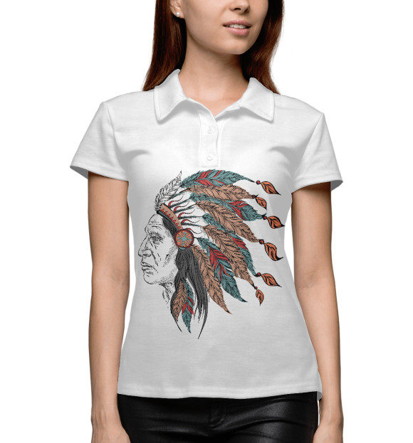 Женское поло с изображением Индеец цвета Белый