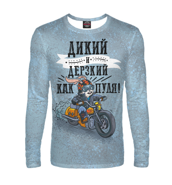 Мужской лонгслив с изображением Кролик байкер дерзкий серый цвета Белый