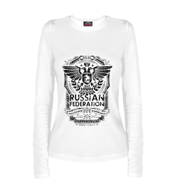 Женский лонгслив с изображением Россия цвета Белый