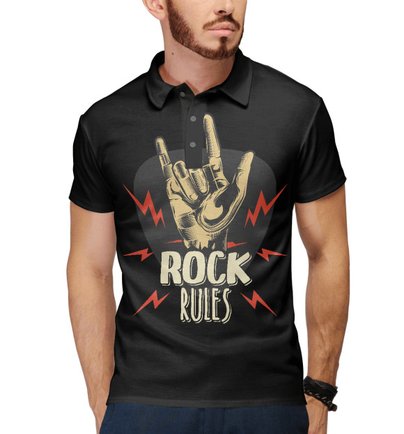 Мужское поло с притом Rock rules цвета Белый Мужское поло с изображением Rock rules цвета Белый