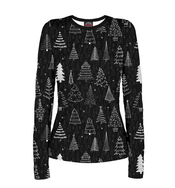 Женский лонгслив с изображением Новогодние елки цвета Белый