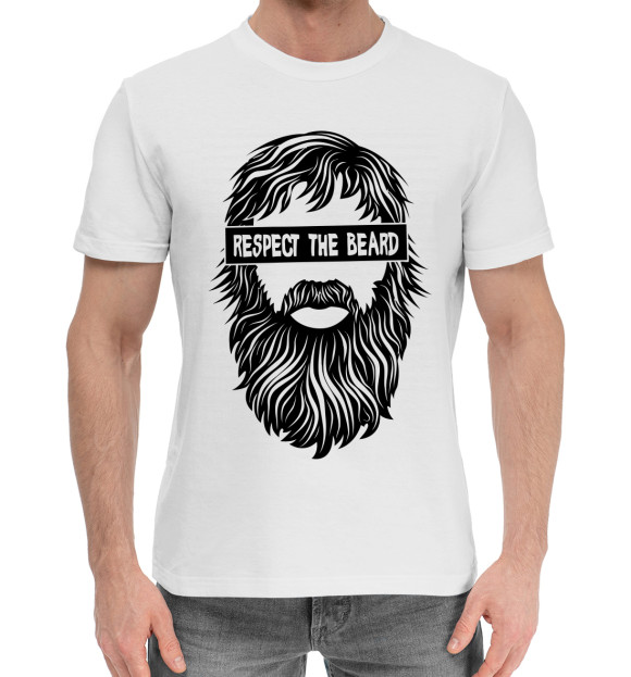 Мужская хлопковая футболка с изображением Уважай Бороду цвета Белый