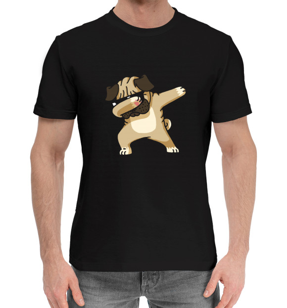 Мужская хлопковая футболка с изображением pug dab цвета Черный