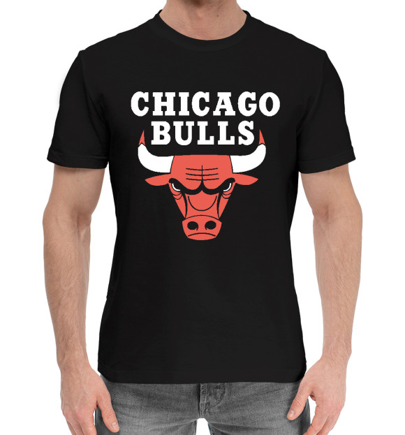 Мужская хлопковая футболка с изображением Чикаго Буллс НБА цвета Черный