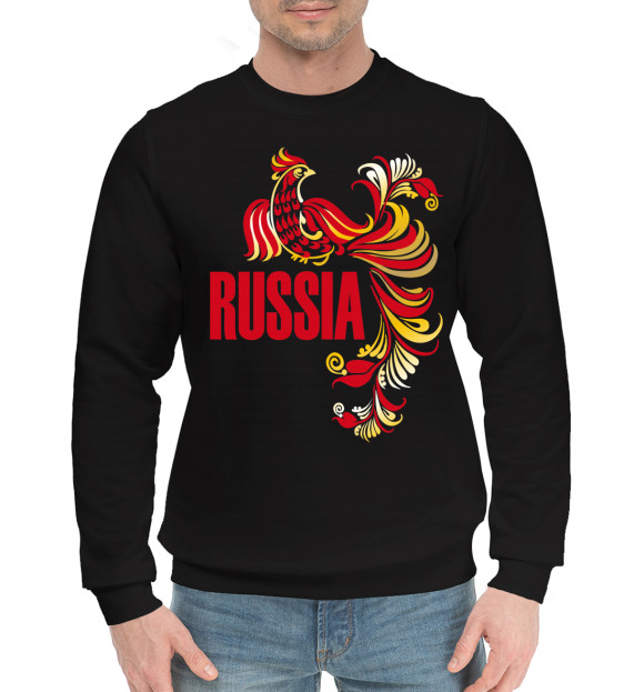 Мужской хлопковый свитшот с изображением Россия цвета Черный