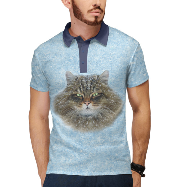 Мужское поло с притом Сибирский кот цвета Белый Мужское поло с изображением Сибирский кот цвета Белый