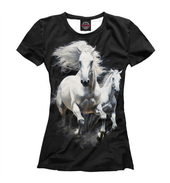 Женская футболка с изображением Два белых коня цвета Белый