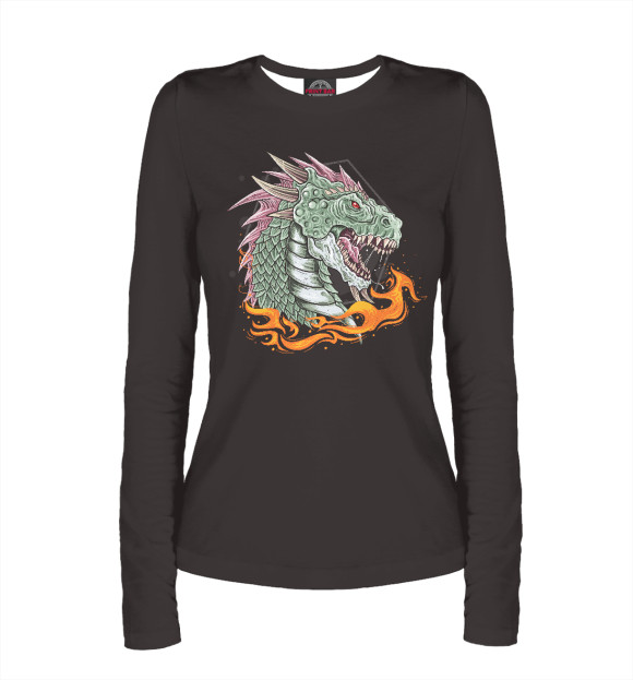 Женский лонгслив с притом Дракон в огне цвета Белый Женский лонгслив с изображением Дракон в огне цвета Белый