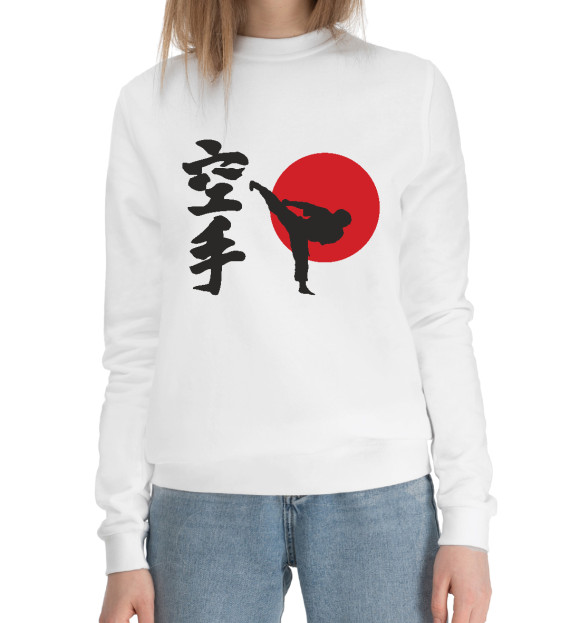 Женский хлопковый свитшот с изображением Карате цвета Белый