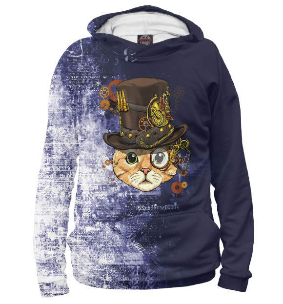 Женское худи с изображением Steampunk Cat Steampunk цвета Белый