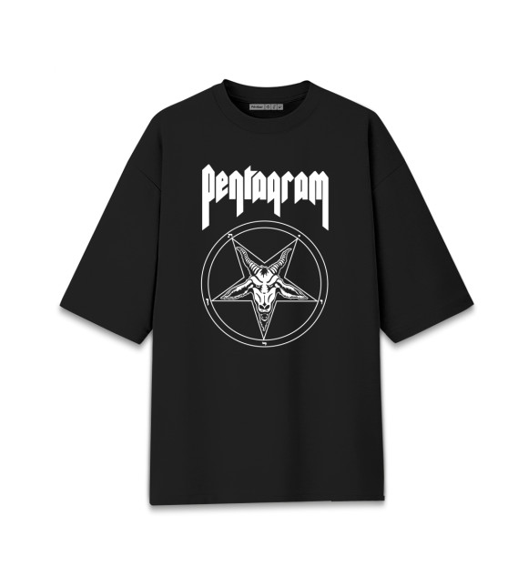 Женская футболка оверсайз с притом Pentagram цвета Черный Женская футболка оверсайз с изображением Pentagram цвета Черный