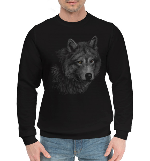Мужской хлопковый свитшот с изображением Волк цвета Черный