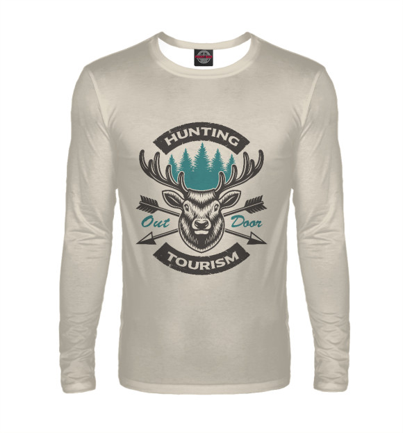 Мужской лонгслив с изображением Охотничий туризм цвета Белый