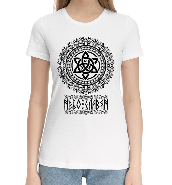 Женская хлопковая футболка с изображением Валькирия (Небо Славян) цвета Белый