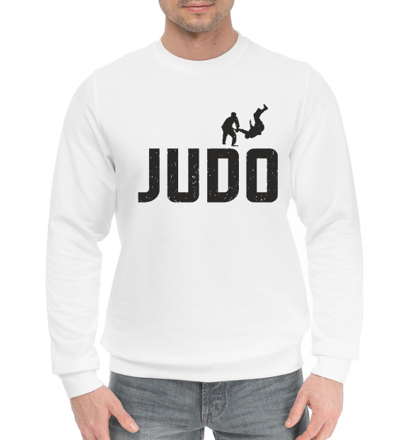 Мужской хлопковый свитшот с изображением Judo цвета Белый