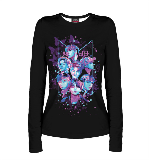 Женский лонгслив с изображением BTS цвета Белый