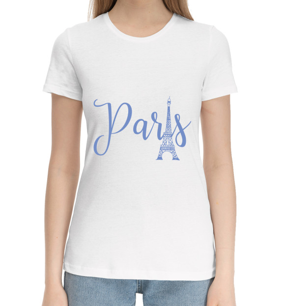 Женская хлопковая футболка с изображением Париж цвета Белый