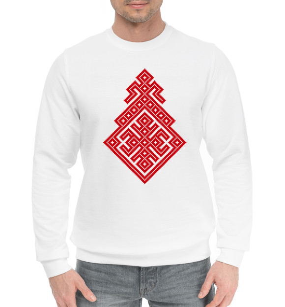 Мужской хлопковый свитшот с изображением Славянский Оберег Макошь цвета Белый