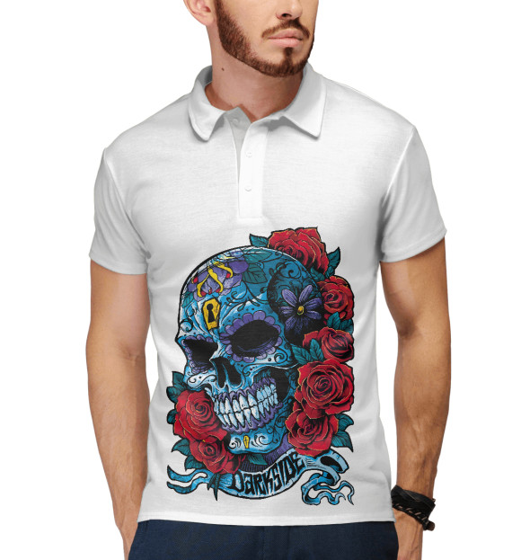 Мужское поло с изображением Skull&Rose цвета Белый