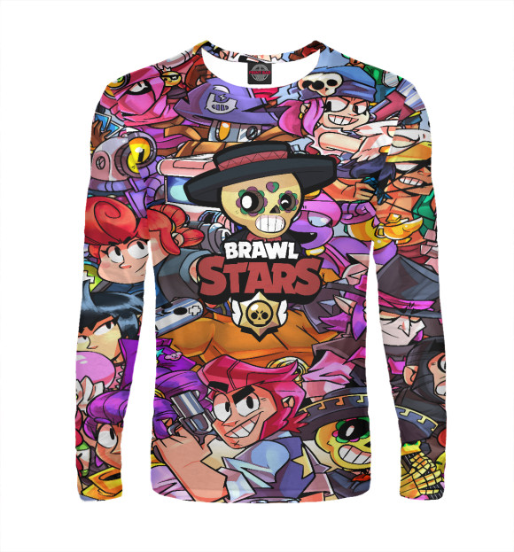 Мужской лонгслив с притом Brawl Stars POKO цвета Белый Мужской лонгслив с изображением Brawl Stars POKO цвета Белый