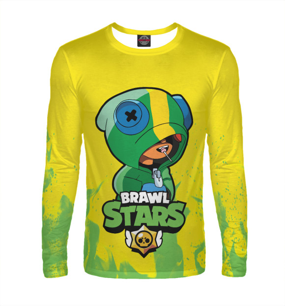 Мужской лонгслив с притом Brawl Stars LEON цвета Белый Мужской лонгслив с изображением Brawl Stars LEON цвета Белый