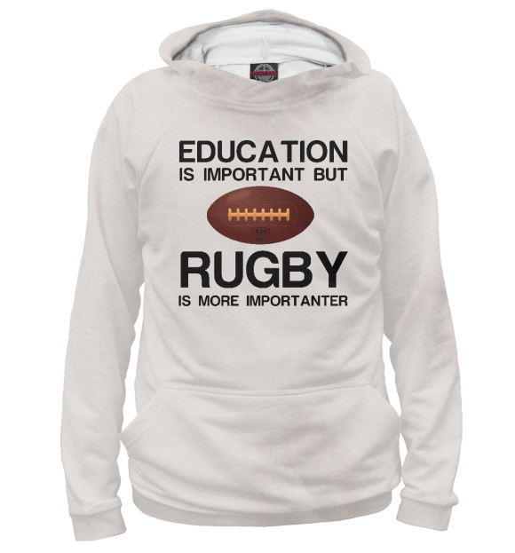 Женское худи с изображением Education and rugby цвета Белый