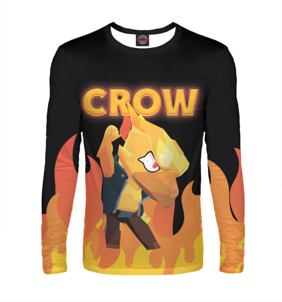Мужской лонгслив с притом Brawl Stars Crow цвета Белый Мужской лонгслив с изображением Brawl Stars Crow цвета Белый