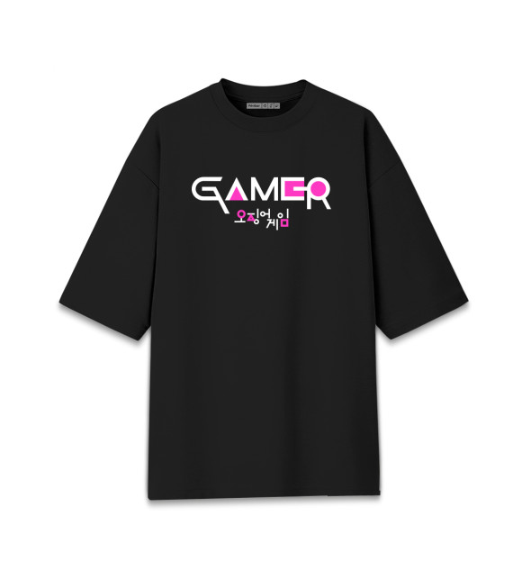 Мужская футболка оверсайз с изображением Игра в кальмара - Игрок цвета Черный